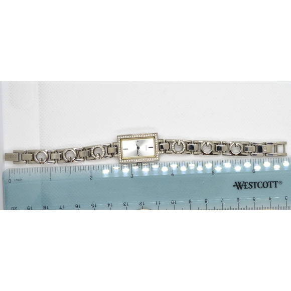 Vintage GUESS Tank Watch Crystal Bezel Silver Tone Rectangle - Y2K Aesthetic main image 6